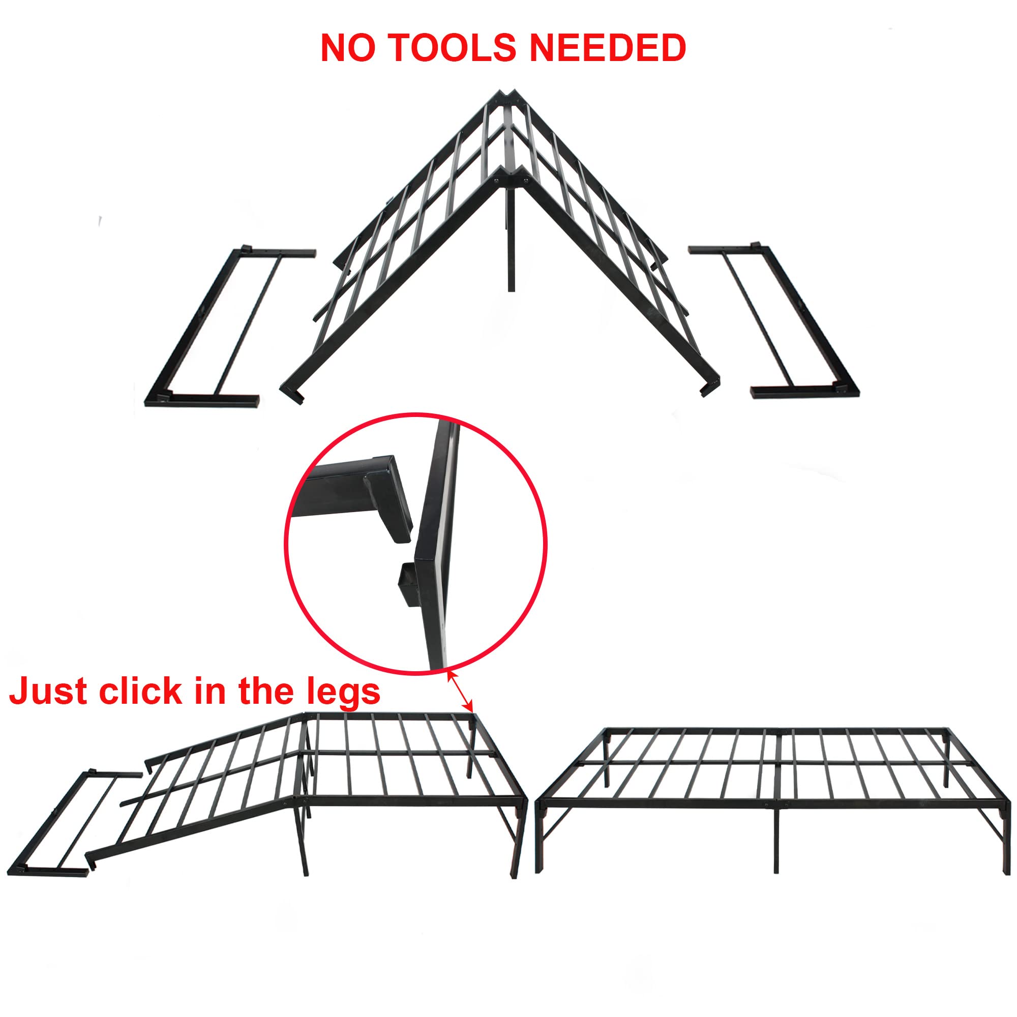 Better Home Products Lily Foldable Welded Black Metal Platform Bed Frame Queen